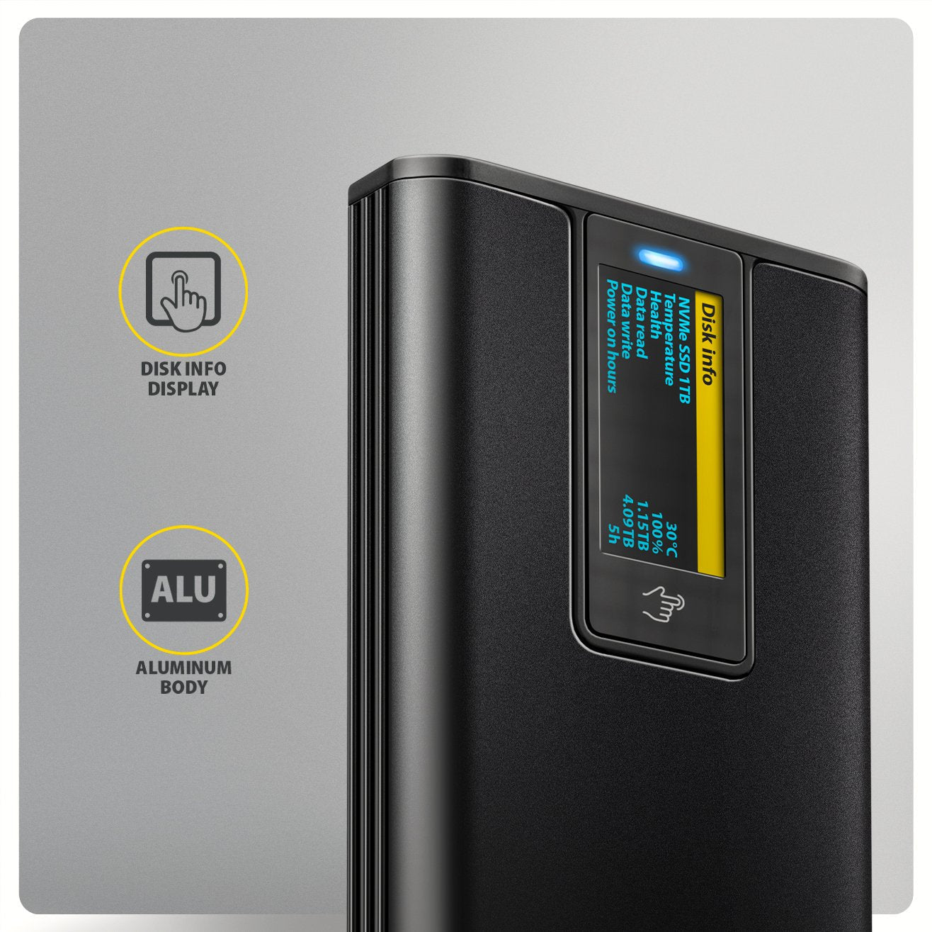Eem2-Sd2b Obudowa Zewnetrzna Aluminiowa Bezsrubowa Usb-A/C 3.2 Gen2 M.2 Nvme/Sata Wyswietlacz Led, Czarny