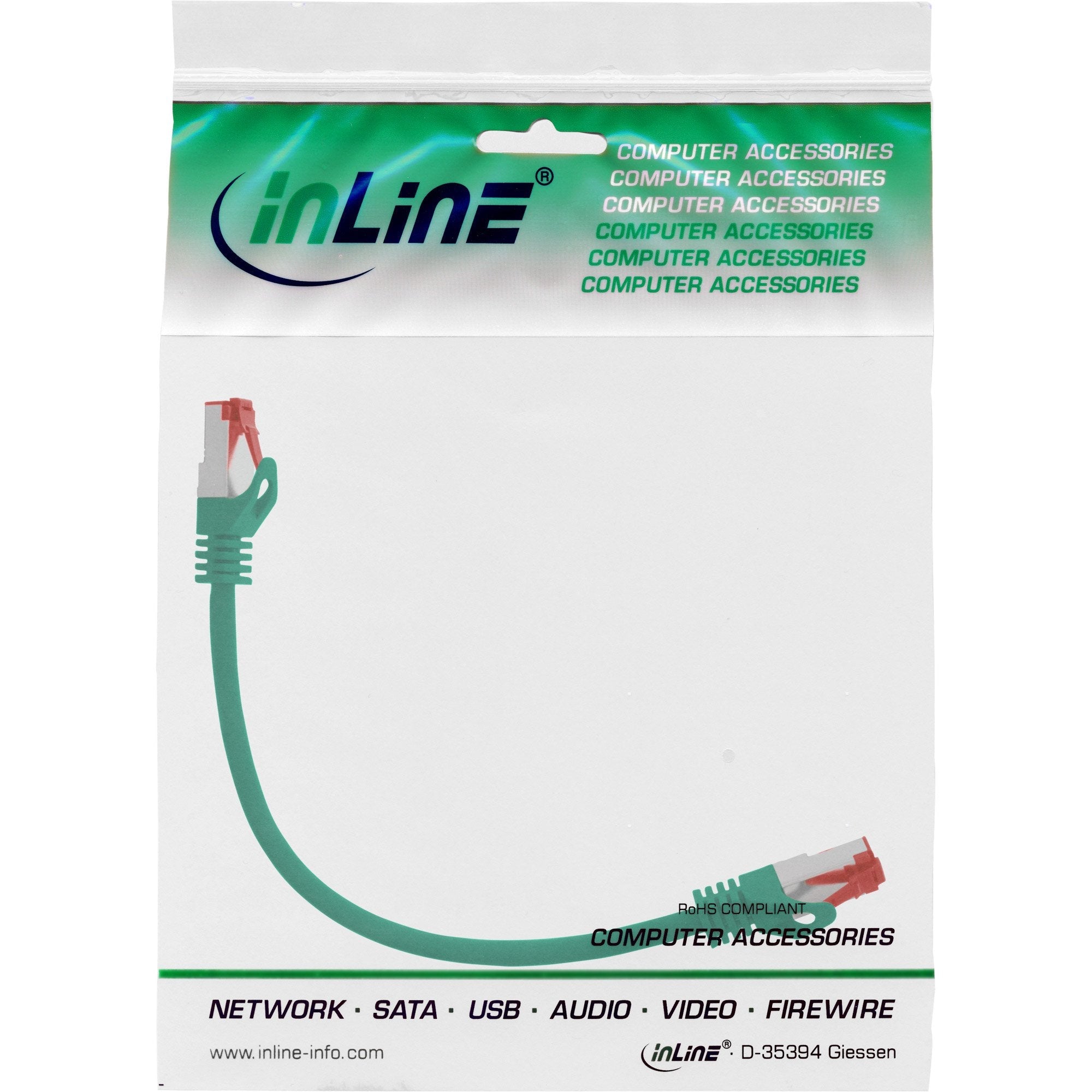 Cable De Red Inline S/Ftp Pimf Cat.6 250mhz Cobre Libre De Halógenos Verde 0.3m