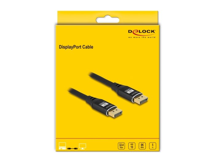 Delock 80623 Cable Displayport 8k 60 Hz 5 M Negro Metal