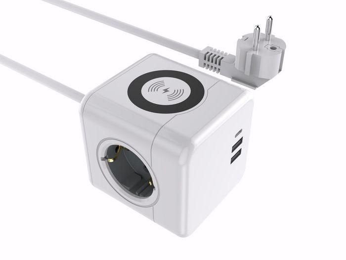 Power Cube With Wireless Charging, 3 Schuko Outlets, 2
