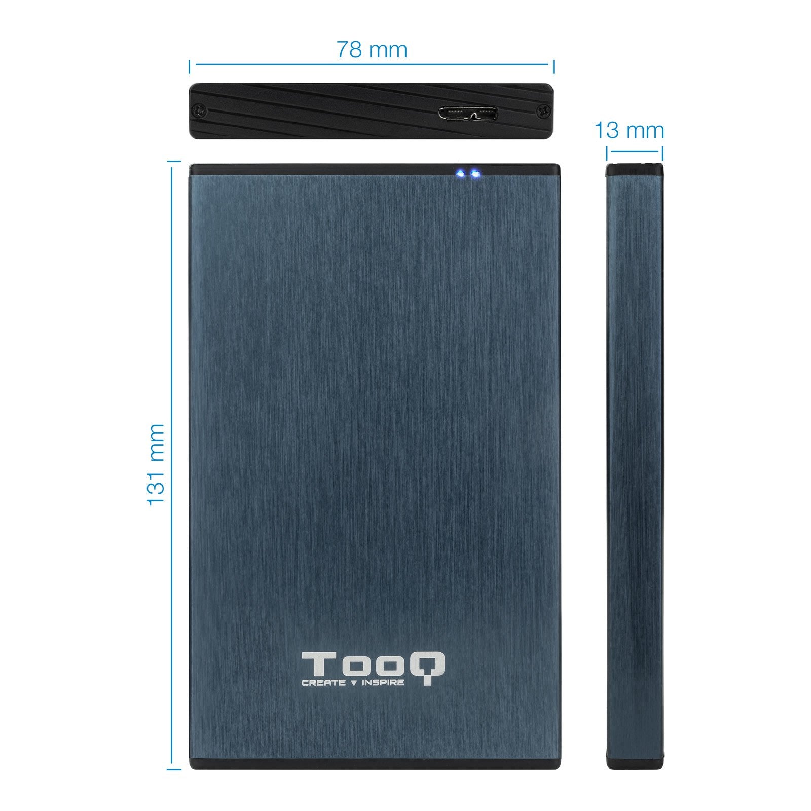 Tooq Carcasa Externa Hdd/Sdd 2.5" Hasta 9,5mm Sata Usb 3.0 - Azul Marino Metalizado