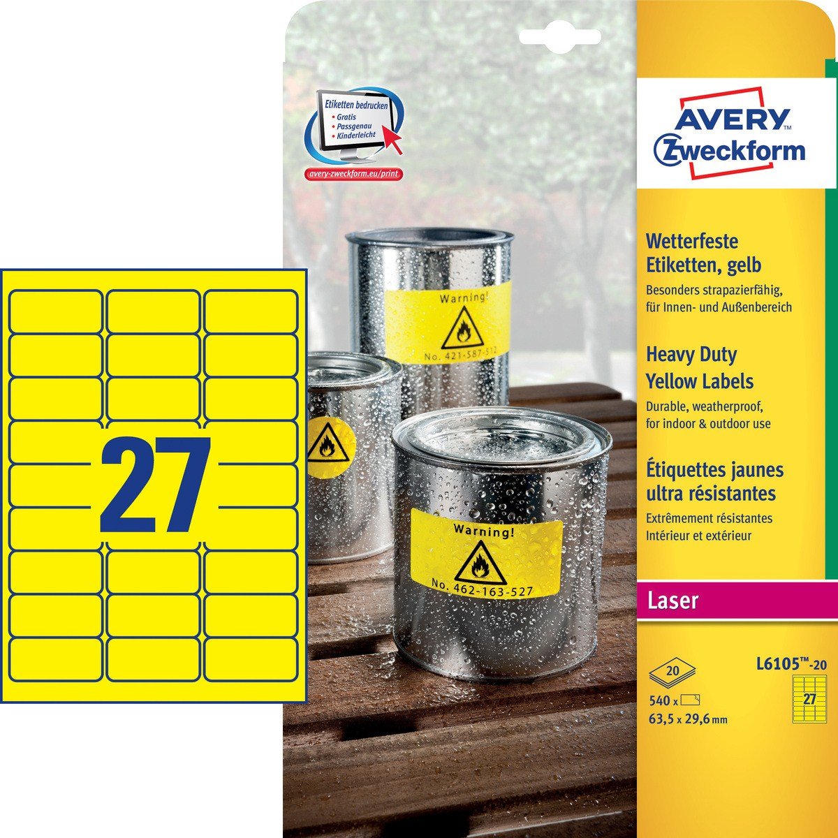 Avery Zweckform Resistente A La Intemperie Folienetiketten 63,5 X 29,6 Mm