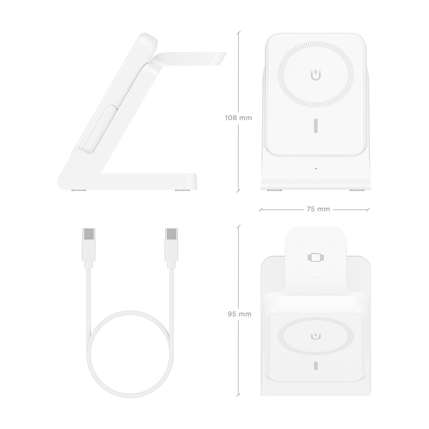 Aisens Cargador Inalambrico Usb-C 4 En 1 De 15w Para Movil, Apple Watch, Auriculares Con Estuche De Carga, Blanco