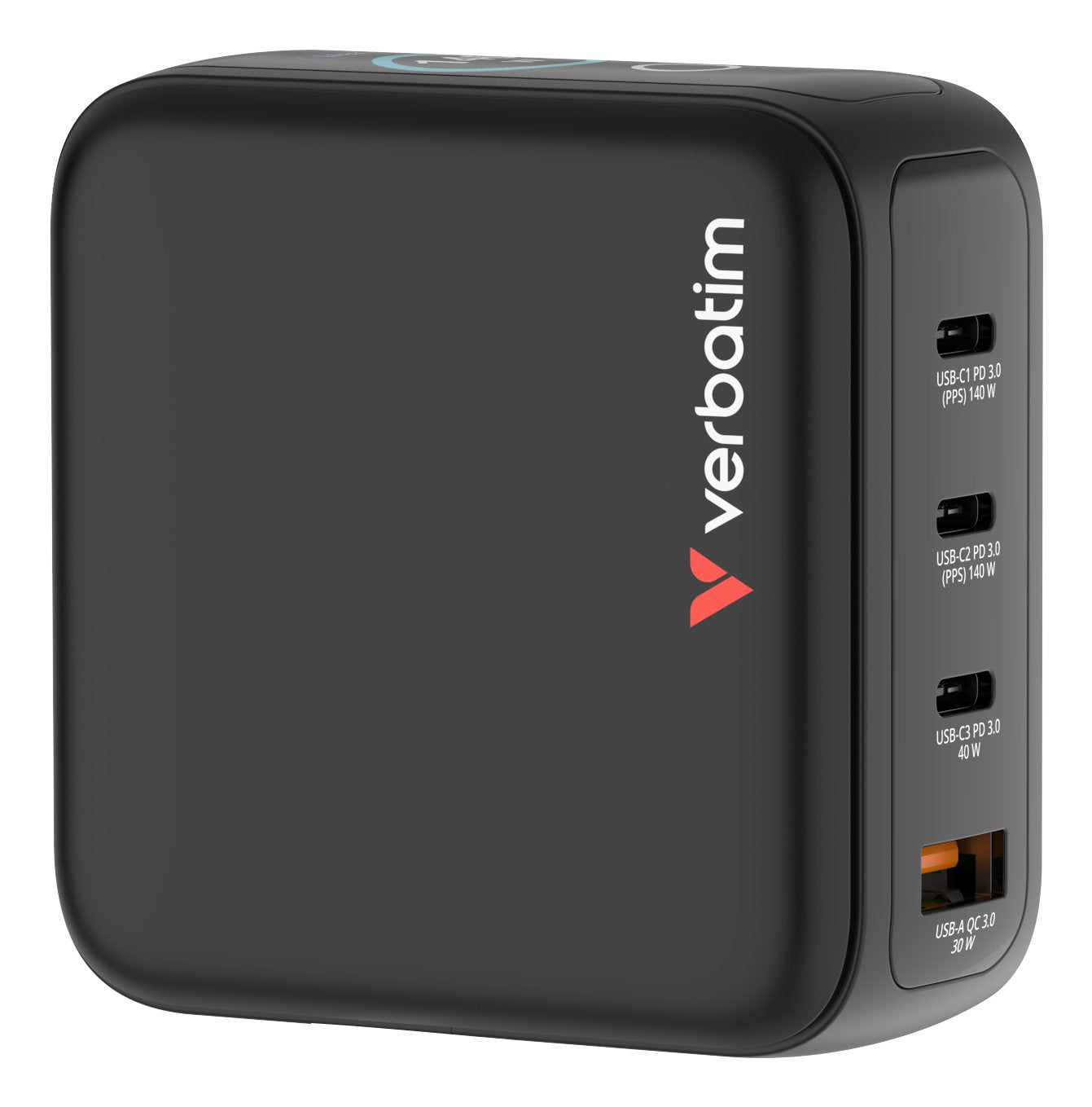 Cargador De Pared Universal Gan Para Viaje Verbatim Mini Gan Charger Con Pantalla 3xusb Tipo-C 1xusb 140w