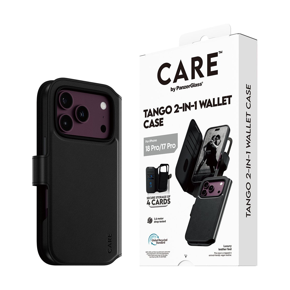 Panzerglass Care By ® Tango 2-In-1 Wallet Case Negro M. Magsafe Iphone 2026 Pro 17 Pro, Cover, Apple - Iphone 2026 Pro, Apple - Iphone 17 Pro, Transparente