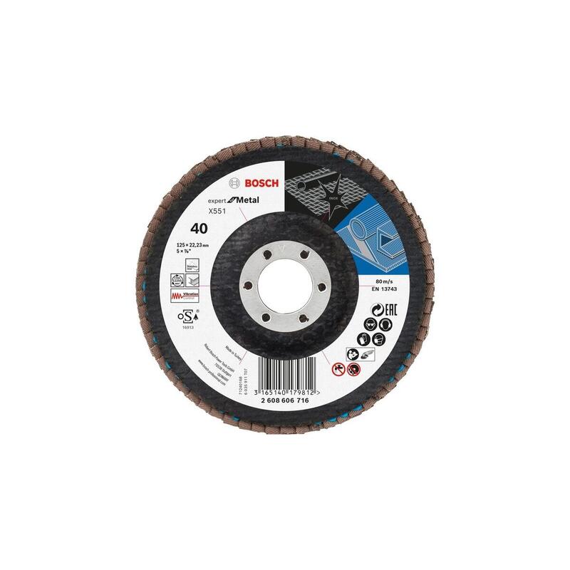 Disco De Láminas Bosch X551 Expert Para Metal, Ø 125 Mm, K40 (Diámetro 22,23 Mm, En Ángulo), K40 2608606716
