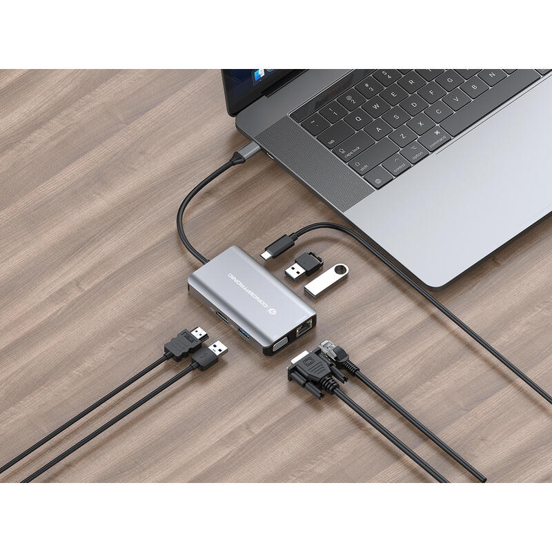 Dock Usb-C 7in1 Conceptronic Hdmi Vga Usb 3.0 Lan Gigabit Usb-C Carga 100w