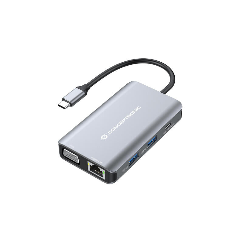 Dock Usb-C 7in1 Conceptronic Hdmi Vga Usb 3.0 Lan Gigabit Usb-C Carga 100w
