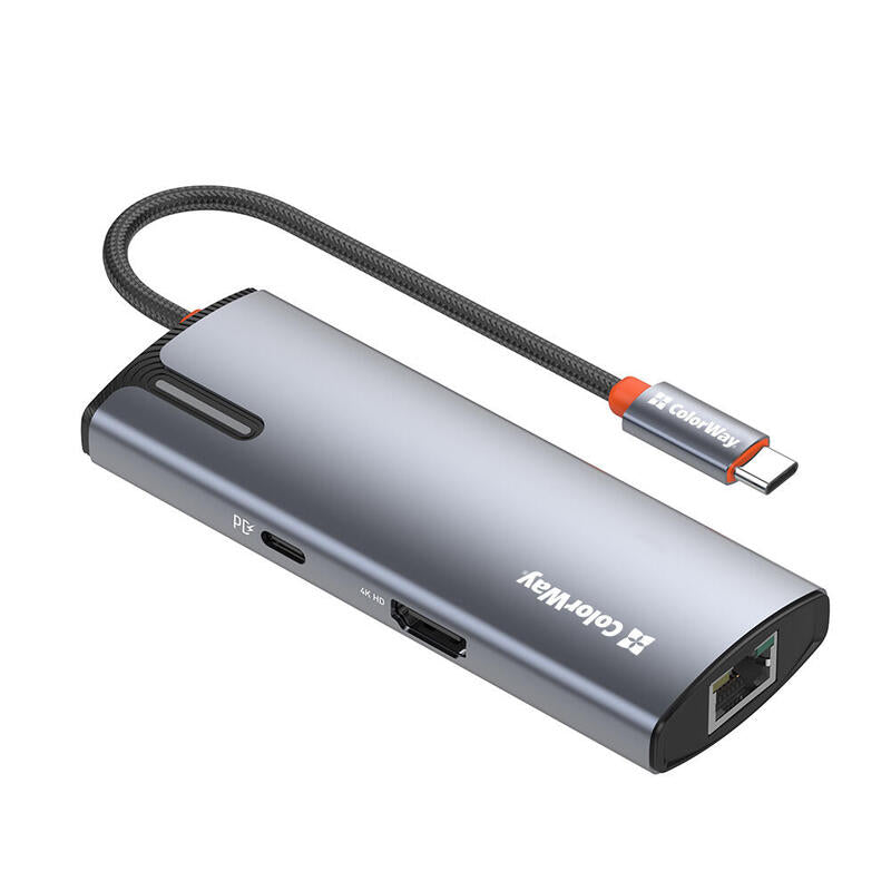 Docking Colorway Cw-Hub02-Pd Station Usb Tipo C 3xusb 3.0 1xhdmi Vga 1xusb-C 1xrj45, Dark Grey
