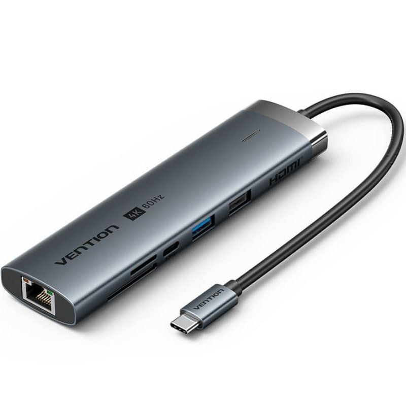 Docking Usb Tipo-C Vention Tguhb Rj45 2xusb 1xusb Tipo-C 1xhdmi 1xusb Tipo-C Pd 1xlector De Tarjetas Gris