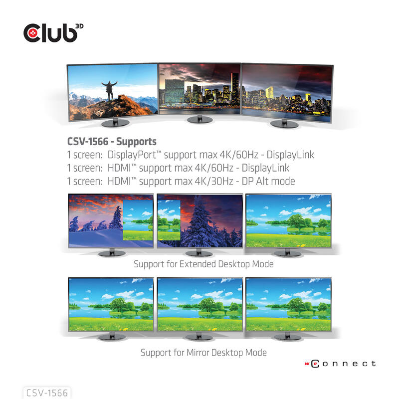 Dockingstation Club3d Csv-1566 (Usb Gen1 Type-C Triple Display Dp Alt Mode + Displaylink Dynamic Pd Charging Docking Con 120 Watt Ps)