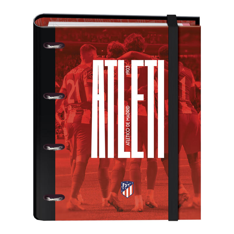 Dohe Atletico De Madrid Atleti Carpeta De 4 Anillas Formato A4 Con Recambio De 100 Hojas - 4 Separadores De Colores - Cierre Con Goma Elastica - Anillas De 35mm