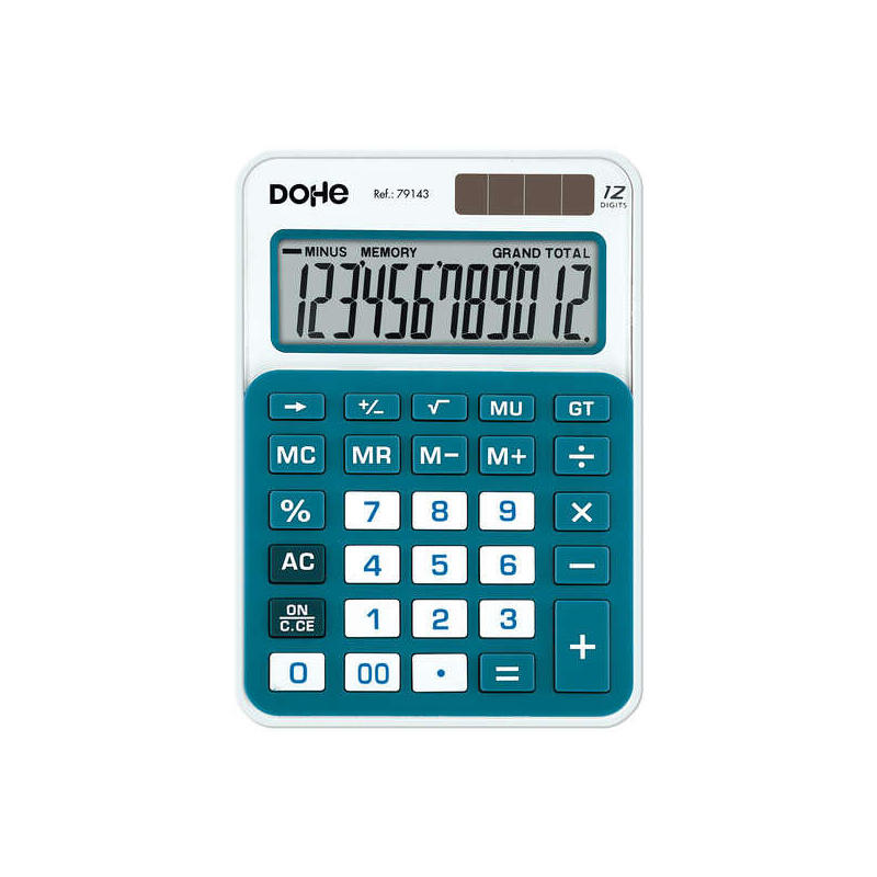 Dohe Calculadora Electronica De 12 Digitos - Alimentacion Solar Y A Pilas - 4 Teclas De Memoria - Apagado Automatico -