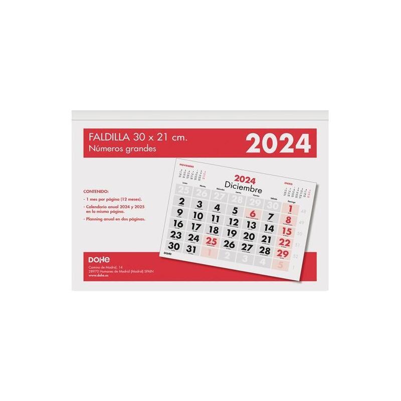 Dohe Calendario Sobremesa/Faldilla 30x21cm Números Grandes 2024