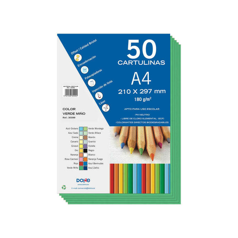 Dohe Cartulinas De Colores De 180 G/M2 - Tamaño A4 - Ph Neutro - Libres De Cloro Elemental - Colorantes Biodegradables