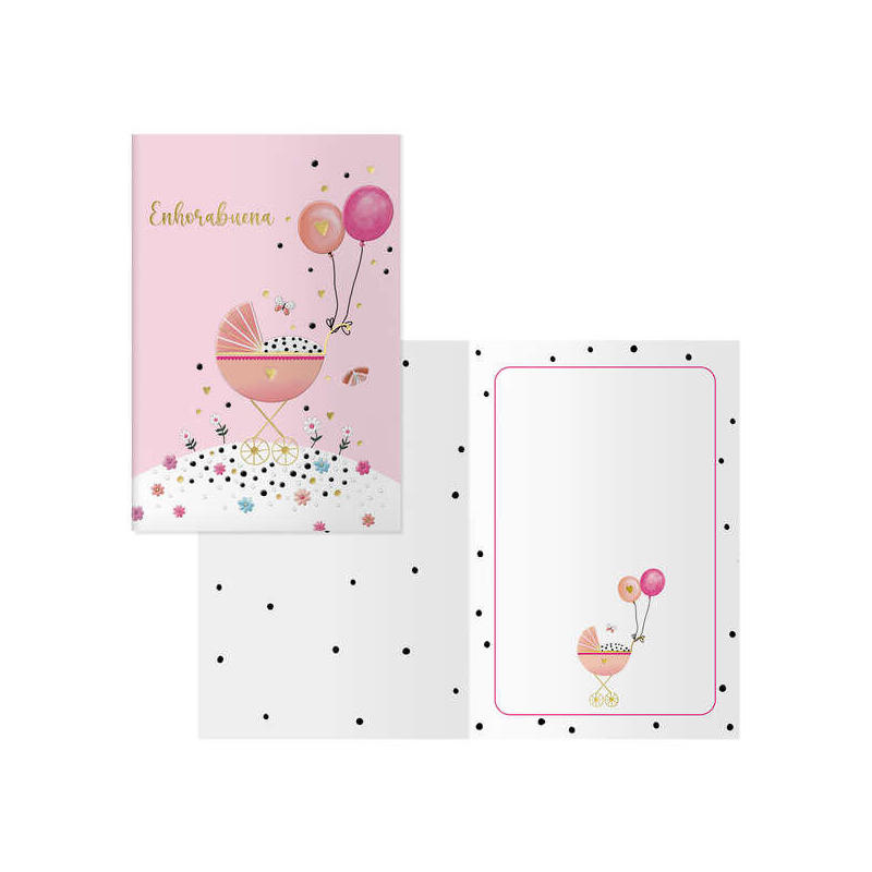 Dohe Cochecito Pack De 6 Tarjetas De Felicitacion Para Nacimientos - 11.5x17cm - Impresas A Todo Color - Estampaciones