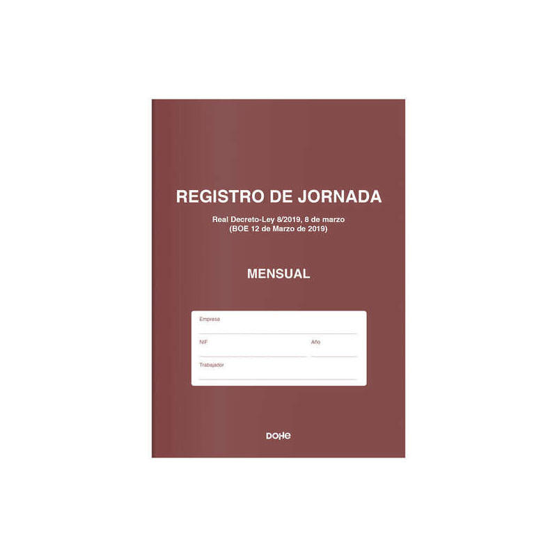 Dohe Libro De Registro De Jornada - 12 Hojas Mensuales - Ideal Para 1 Empleado 1 Año - Papel De 120 Gr