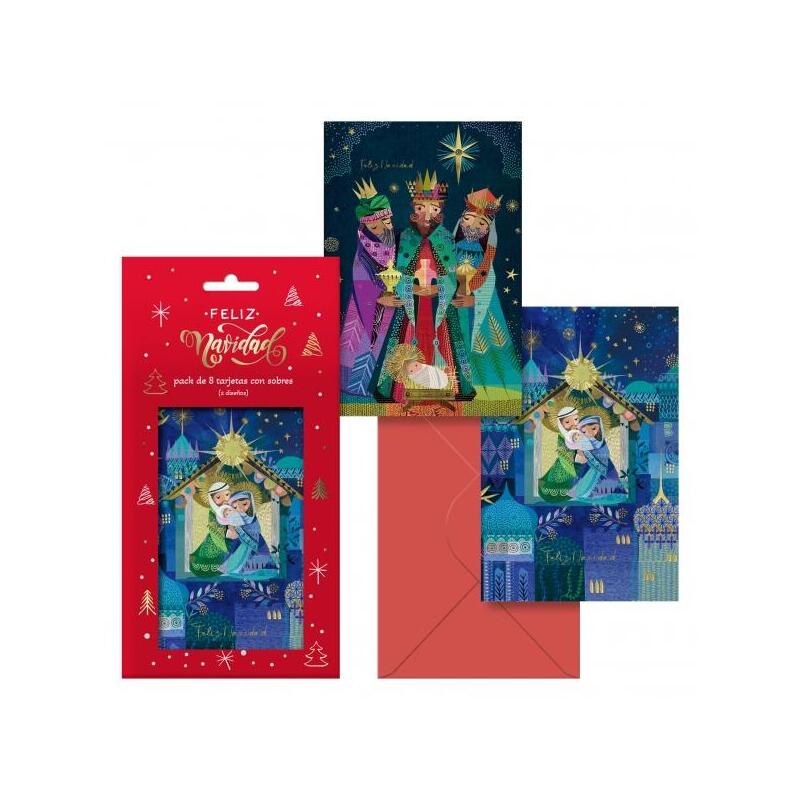 Dohe Nativity Pack De 8 Tarjetas De Felicitacion Navideña Con Sobre - 2 Modelos Distintos - Tamaño 12,2x23,5cm - Papel