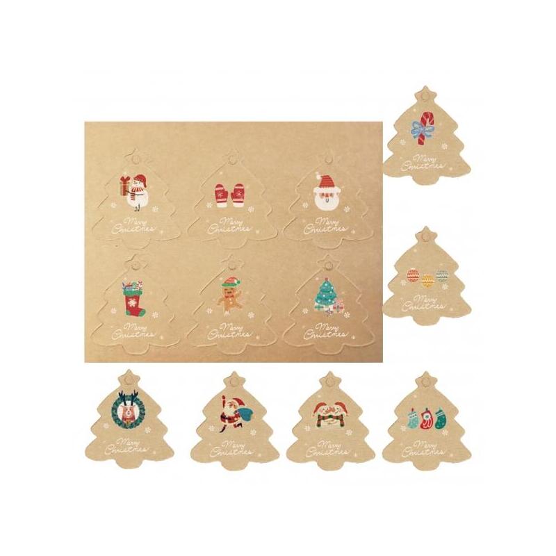 Dohe Navidad Kraft Pack De 48 Etiquetas Para Regalos - Diseños Navidad - Tamaño 4,5x5cm - Troqueladas Sobre Cartulina -