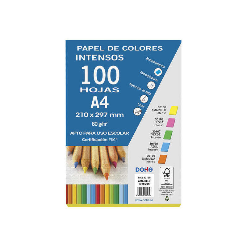 Dohe Papel Multifuncion De 80g - Apto Para Fotocopiadoras E Impresoras - 210x297mm - Color Amarillo