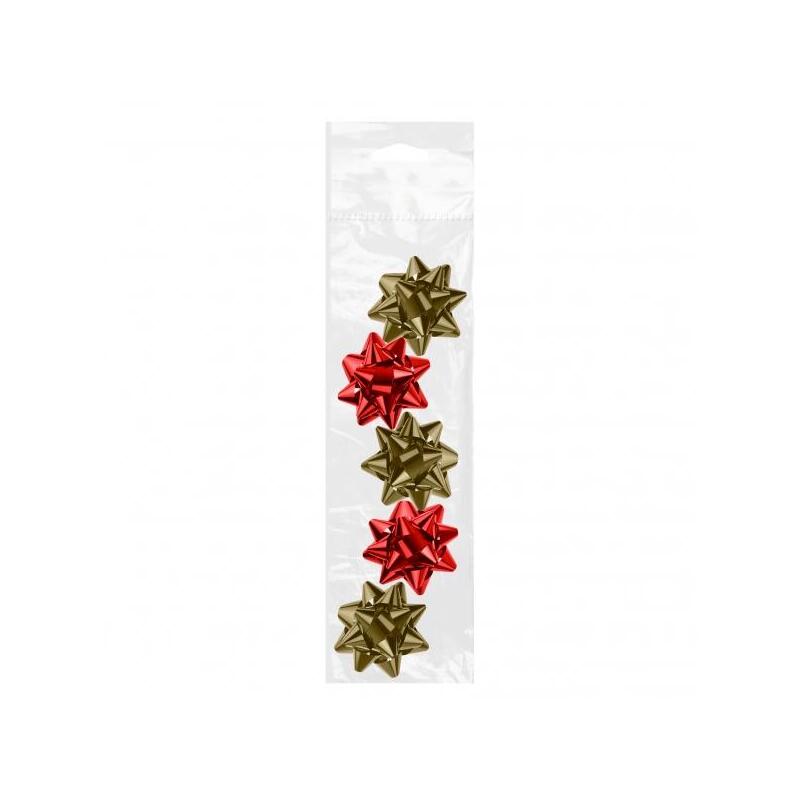 Dohe Shiny Pack De 5 Lazos Para Regalo - Forma De Estrella - Tamaño 5.6cm - Colores Rojo Y Oro