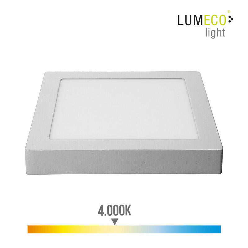 Downlight Led Superficie Cuadrado 20w 1500lm 4000k Luz Dia Cromado 22,5x22,5x4cm Edm