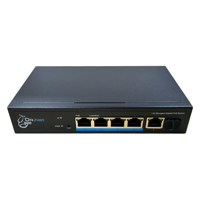 Drnet Csge06s-4p-60w Switch Poe 4 Puertos Gigabit + 2 Uplink(1rj45+1sfp) 60w Gestionable
