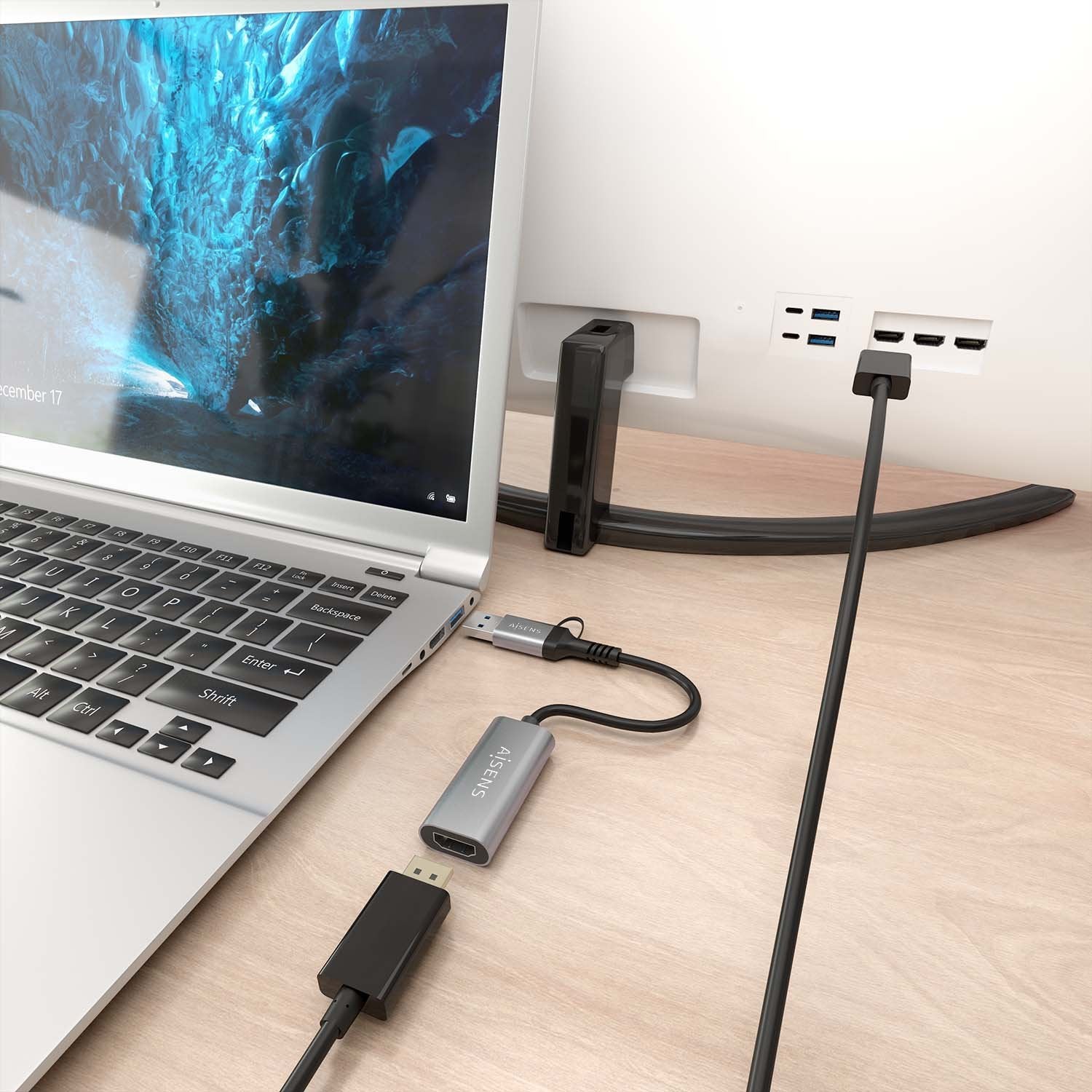 Aisens Conversor Aluminio Usb-A+Usb-C A Hdmi 1080p@60hz, Usb-A/M+Usb-C/M-Hdmi/H, Gris, 15cm