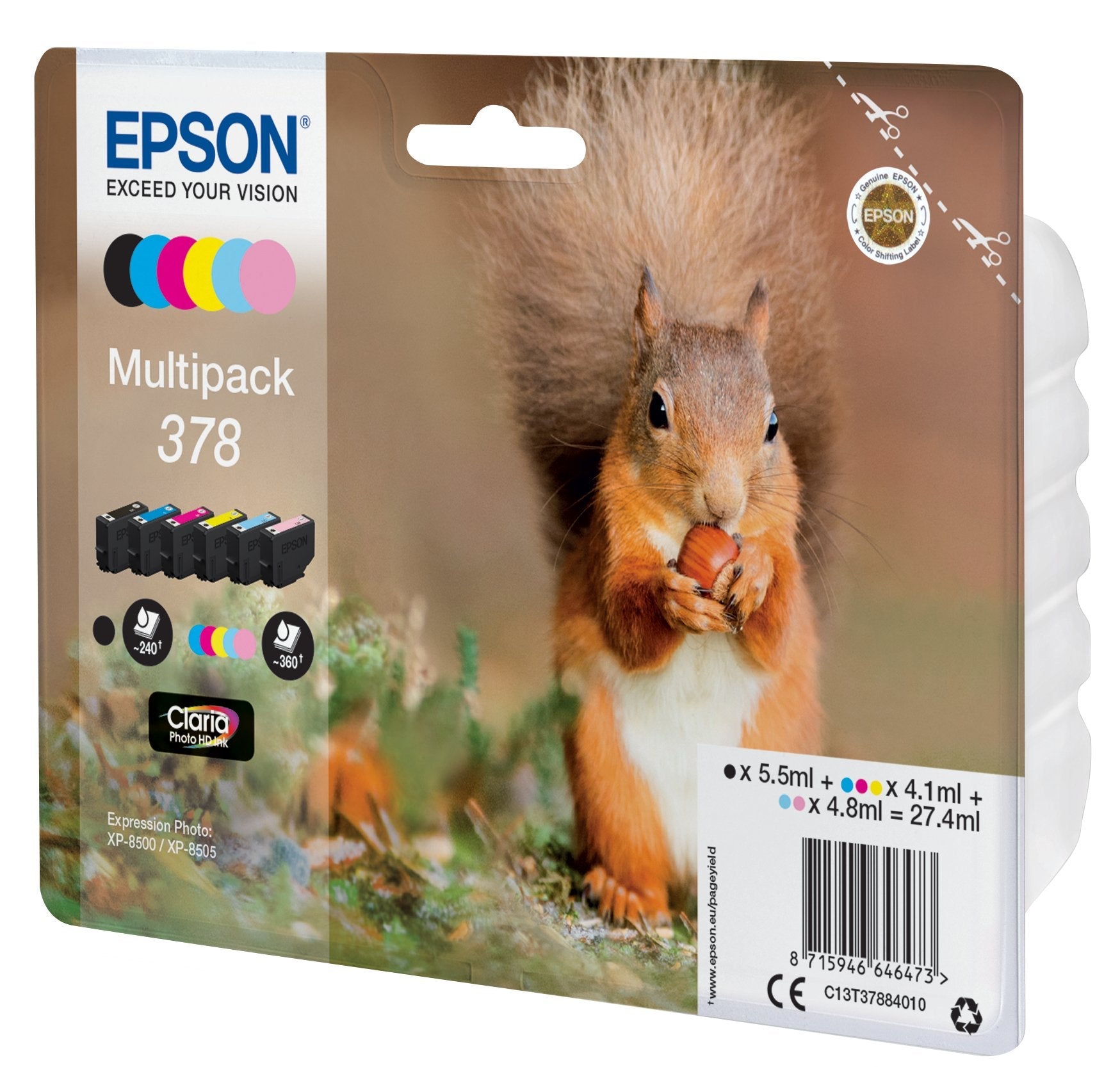 EAN 8715946646473 - Epson Squirrel C13T37884010 cartucho de tinta 1 pieza(s) Original Rendimiento estándar Negro, Cian, Cian imagen 2