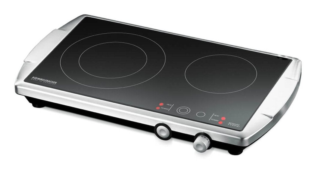 Rommelsbacher Ct 3400/E Hobs Negro, Acero Inoxidable Encimera Cerámico 2 Zona(S), Placa De Cocción Acero Fino/Negro, Negro, Acero Inoxidable, Encimera, Cerámico, Vidrio Y Cerámica, 2 Zona(S), 1200 W