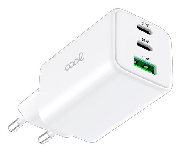 Cool Cargador Red Universal Ultra Fast Pd Port X3 (2x Tipo-C + 1x Usb) (65w) Gan Blanco