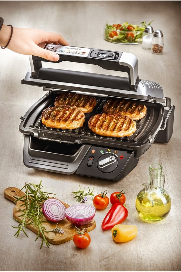 Parrilla Tefal Gc451b12 Tradicional Con Parrilla 2000w Color Plateado