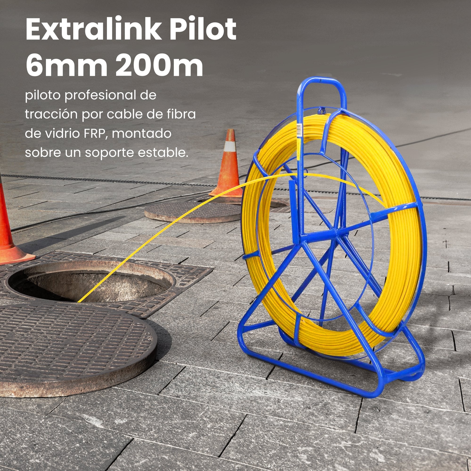Extralink Pilot 6mm 200m Varilla De Tracción De Cable Fibra De Vidrio Frp, D. 6mm, L. 200m, Amarillo