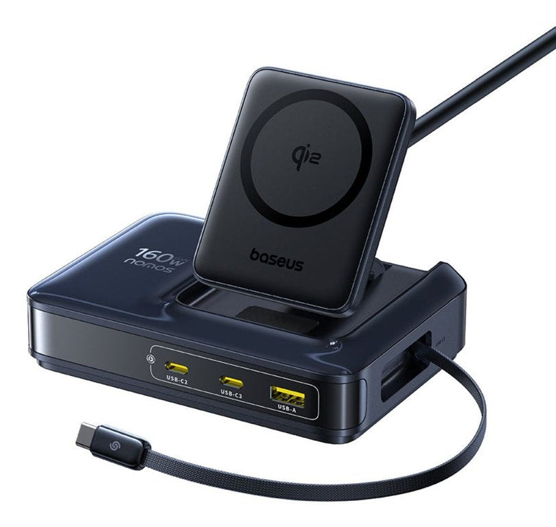Baseus Nomos Nh21 4-In-1 Desktop Charging Station With Retractable Cable 3c+U 160w Eu Cosmic Black