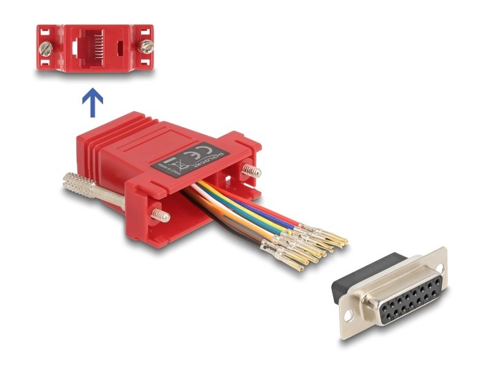 Delock D-Sub 15 Pin Buchse Zu Rj45 Buchse Montagesatz Rot