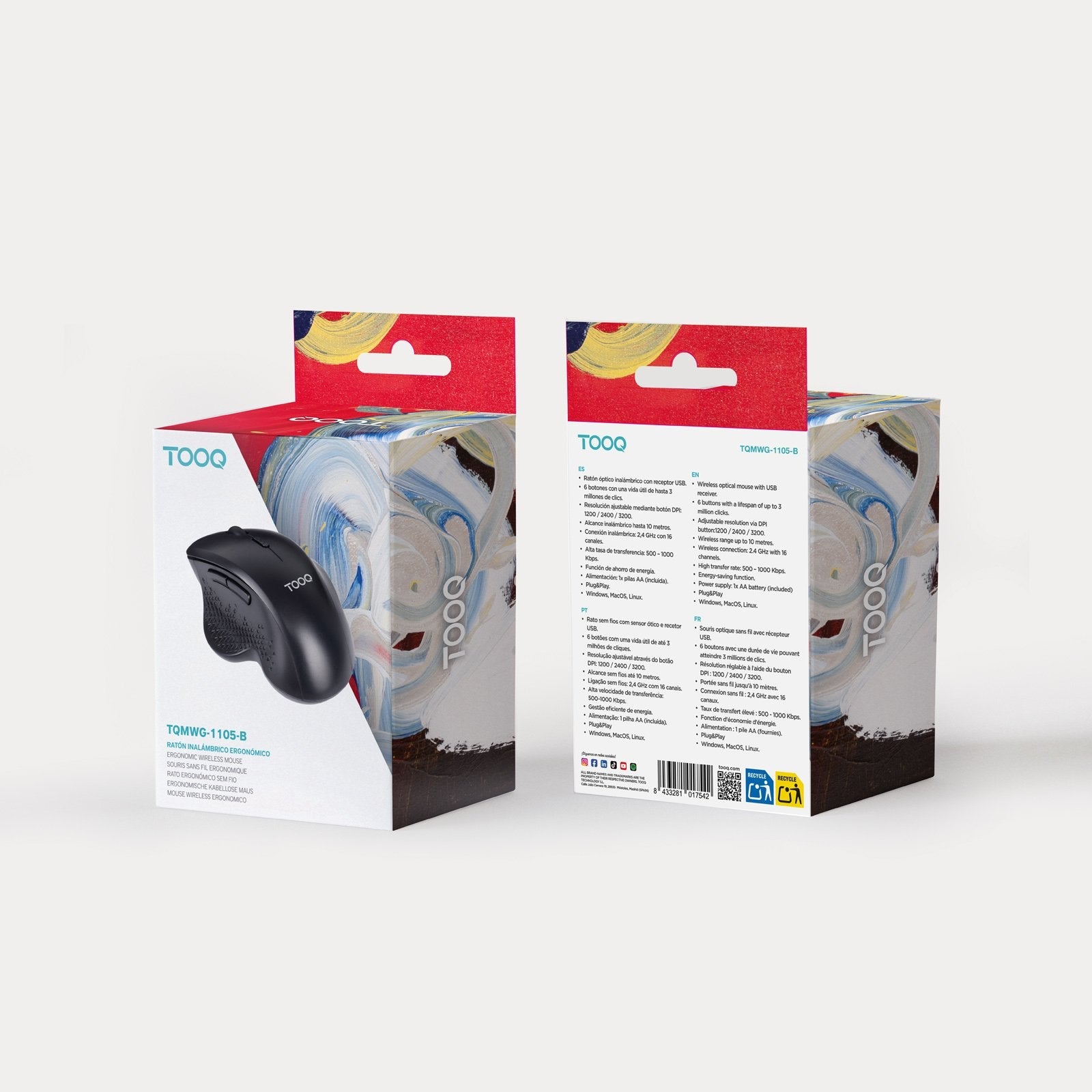 Ratón Ergonómico Inalámbrico Tooq Tqmwg-1105-B Hasta 1600 Dpi