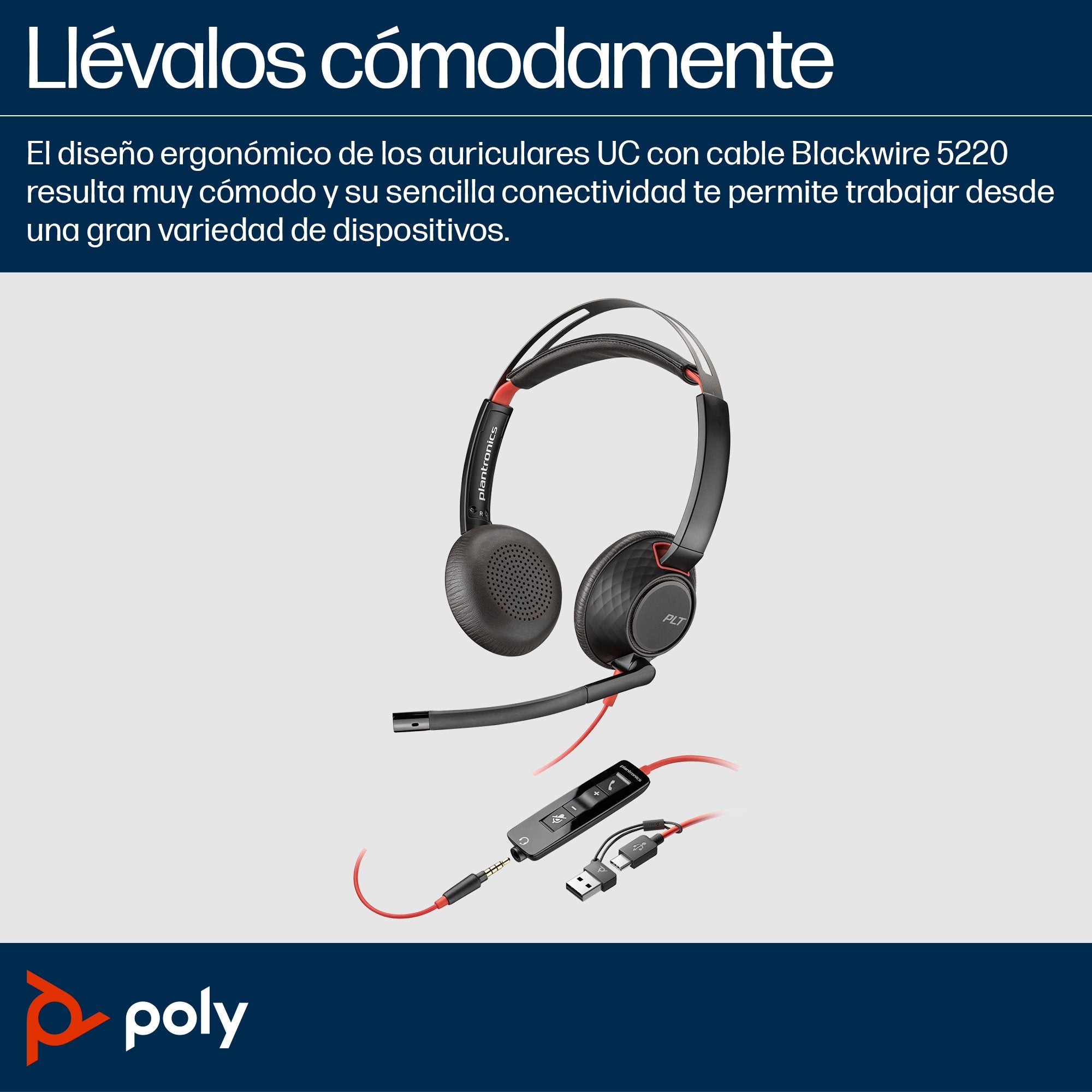 EAN 0197498433103 - HP Poly Blackwire 5220 Stereo USB-C Headset +3.5mm Plug +USB-C/A Adapter (Bulk) Alámbrico Diadema Llamada imagen 5