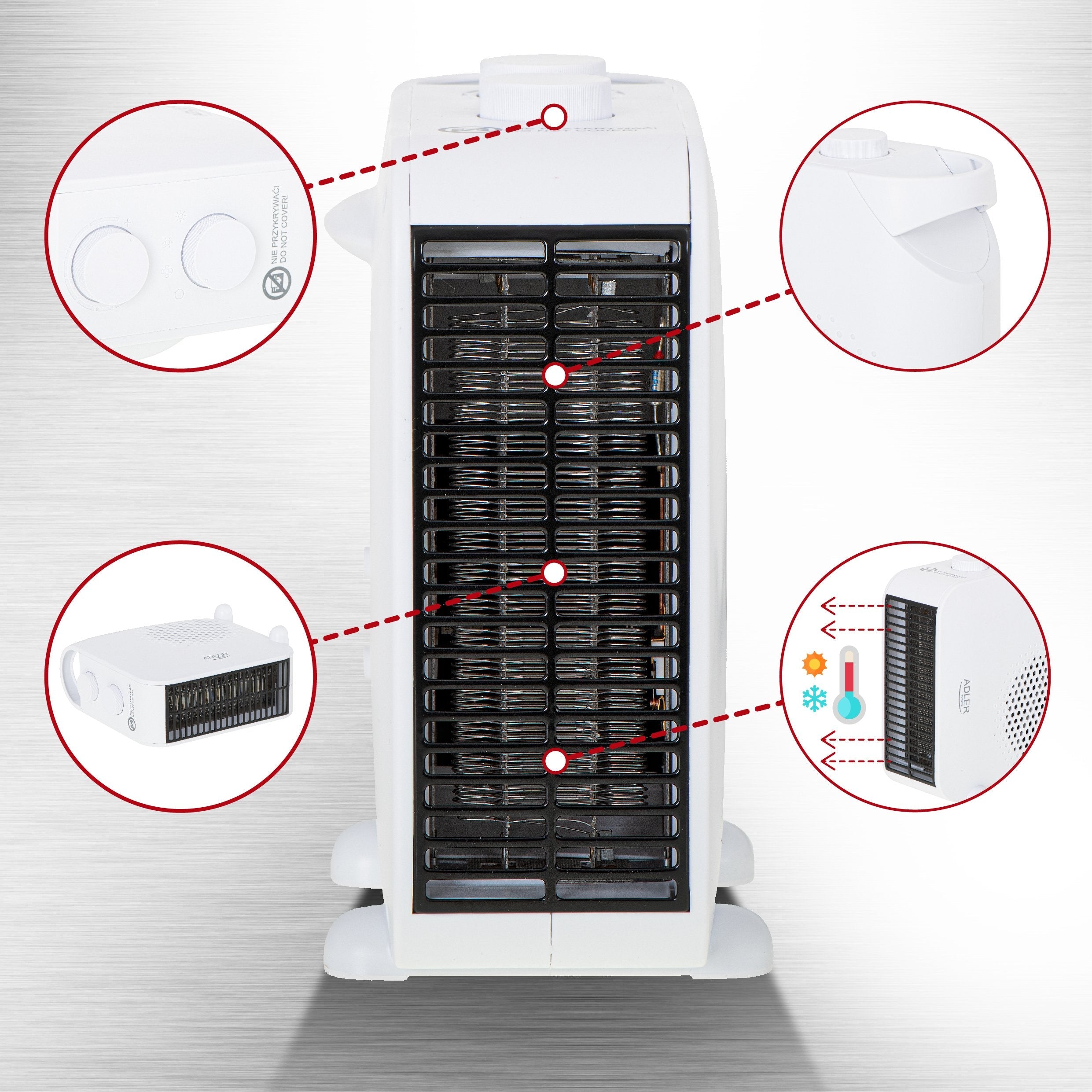 Adler Ad 7725w Calefactor Eléctrico Interior Blanco 2000 W Ventilador Eléctrico