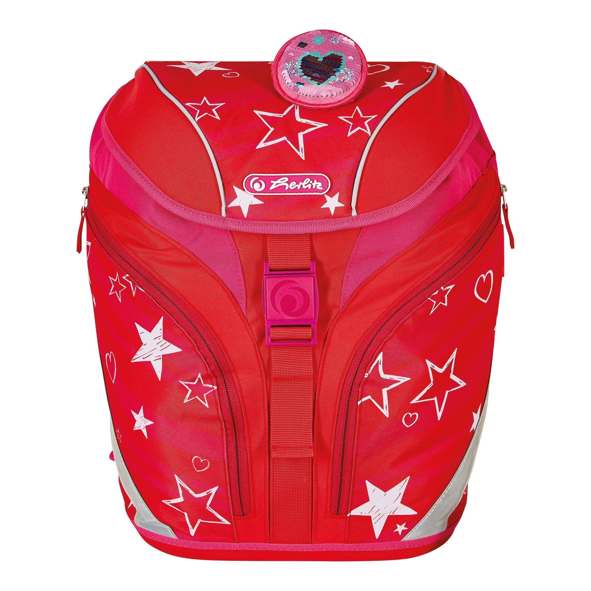 Herlitz Softlight Plus Stars&Strips Juego De Mochila Escolar Chica Poliéster Rosa, Rojo