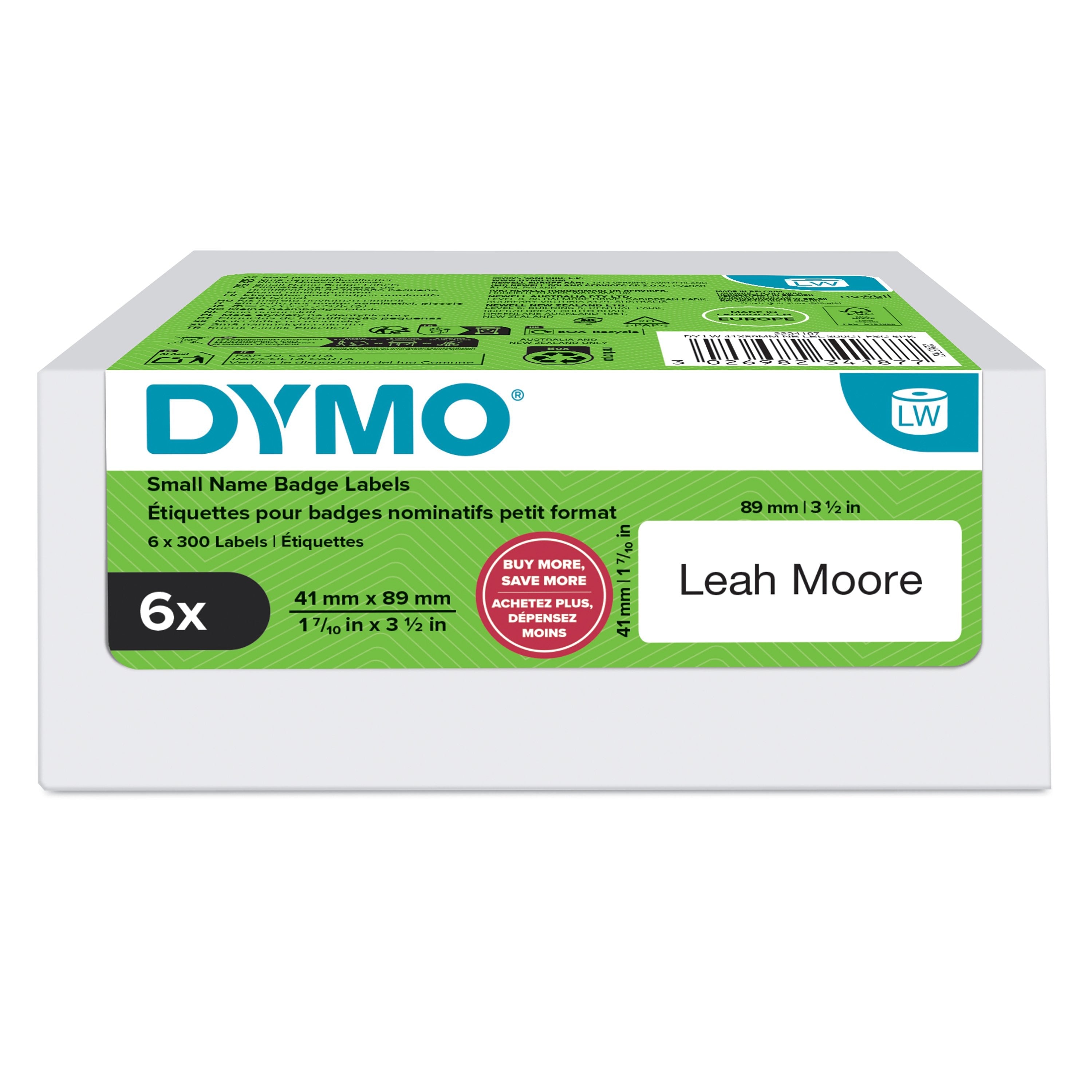 Etiquetas Para Nombres Dymo Labelwriter Original Pequeñas, 41 X 89 Mm, 6 Rollos De Etiquetas Con 300 Etiquetas Cada Uno 2234187
