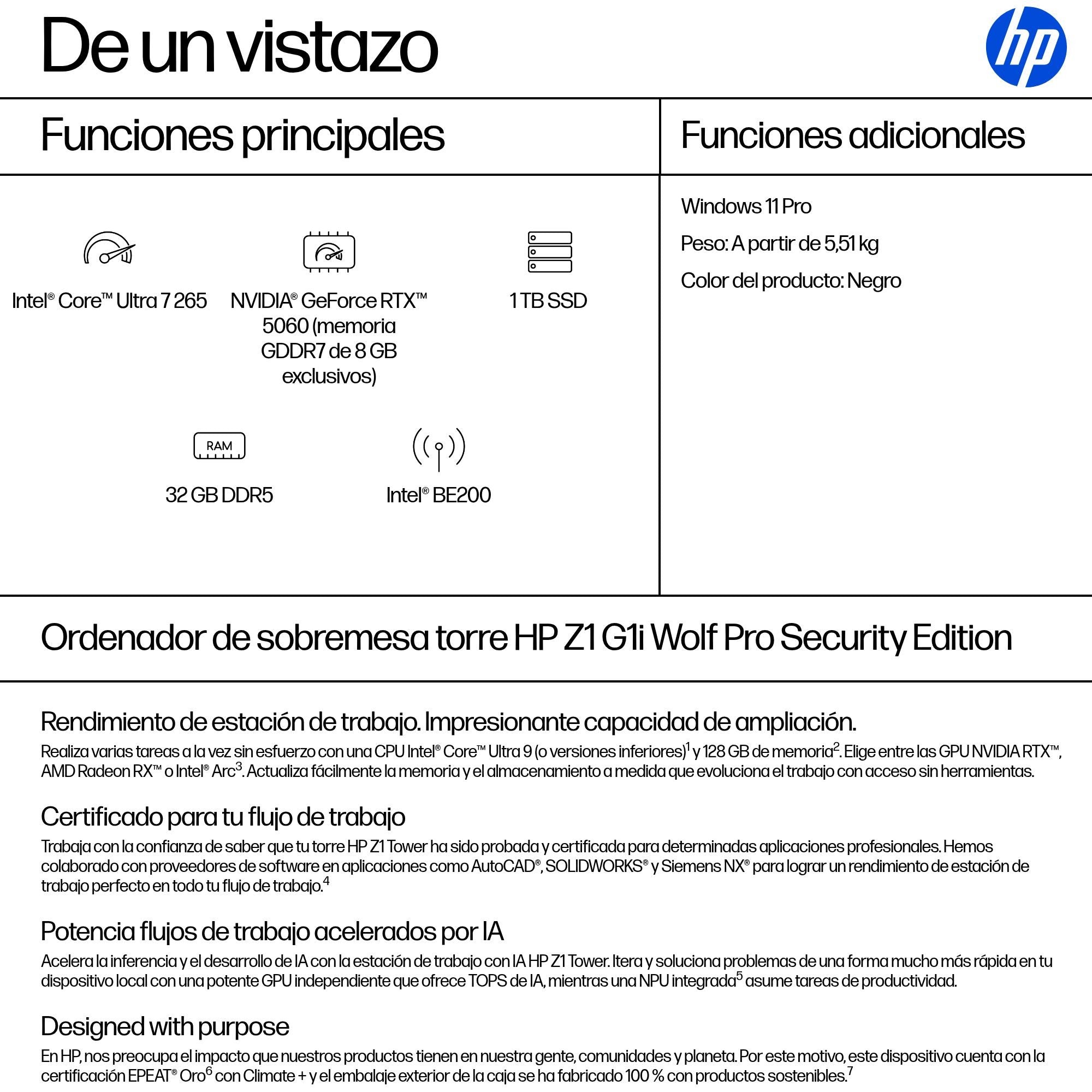 EAN 0826581352327 - HP None Intel Core Ultra 7 265 32 GB DDR5-SDRAM 1 TB SSD NVIDIA GeForce RTX 5060 Windows 11 Pro Torre Pue imagen 3