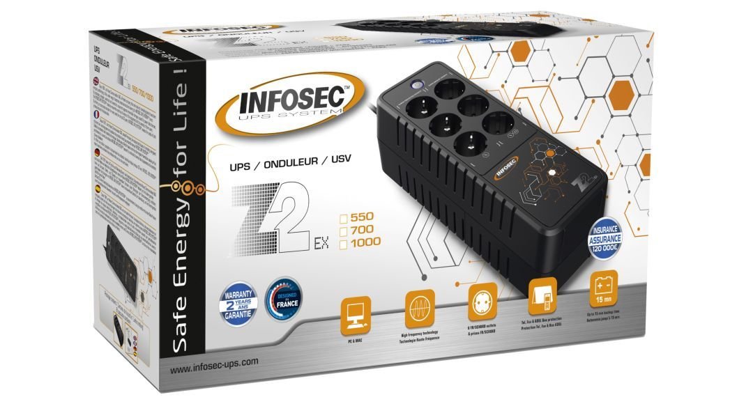 EAN 3700085660867 - Infosec Z2 EX 700 sistema de alimentación ininterrumpida (UPS) 0,7 kVA 360 W 6 salidas AC imagen 3