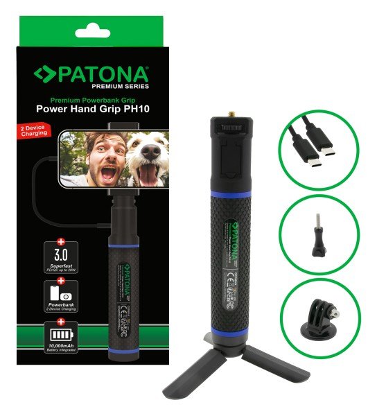 Patona Premium Grip Power Hand Ph10 + Powerbank Negro