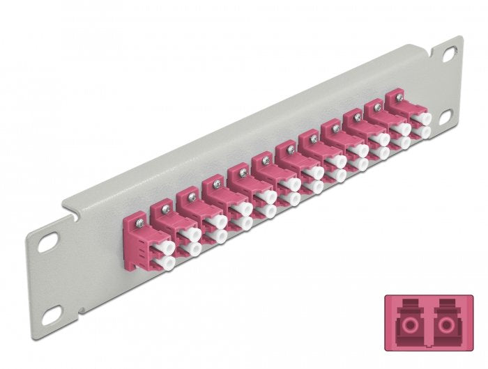 Delock 66790 Panel De Conexión De Fibra Óptica De 10" De 12 Puertos Lc Duplex Violeta 1u Gris