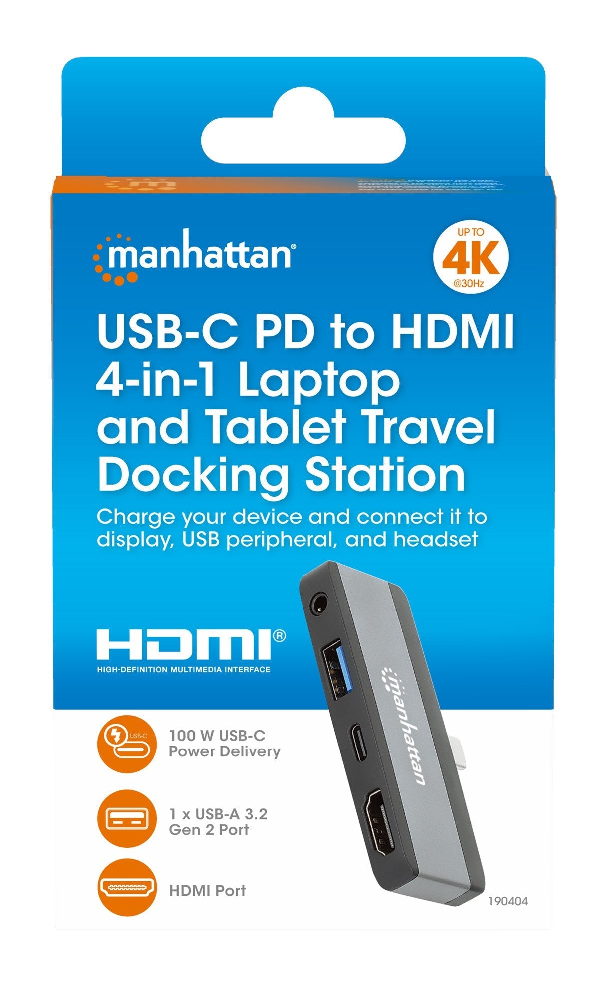 Manhattan 190404 Base Para Portátil Y Replicador De Puertos Alámbrico Usb 3.2 Gen 2 (3.1 Gen 2) Type-C Gris