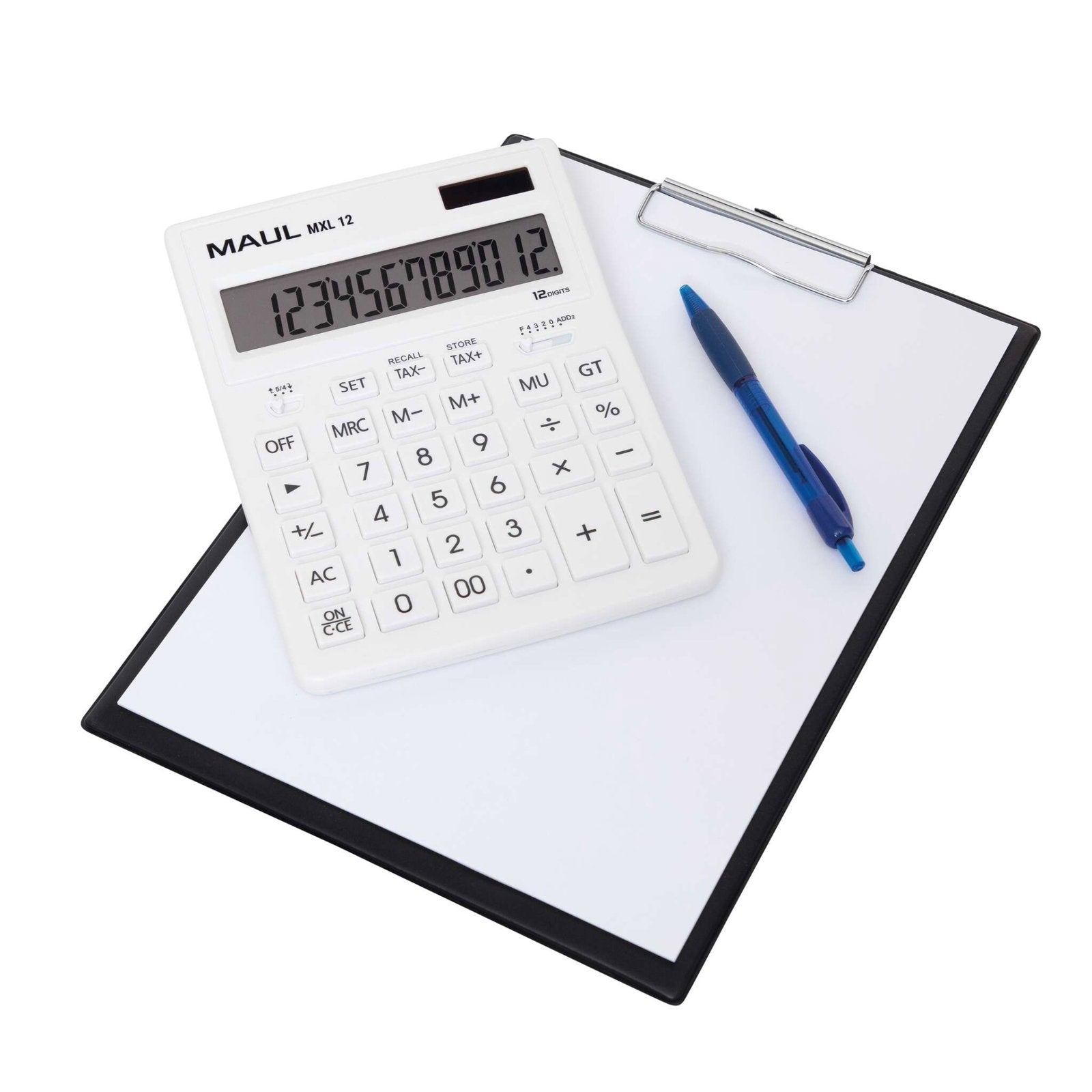 Maul Calculadora Bolsillo Mxl 12 Pantalla Grande De 12 Dígitos Calculadora Grande Con Funciones Comerciales Calculadora Con Batería Y Energía Solar 20,5 X 15,5 X 3,5 Cm Blanco
