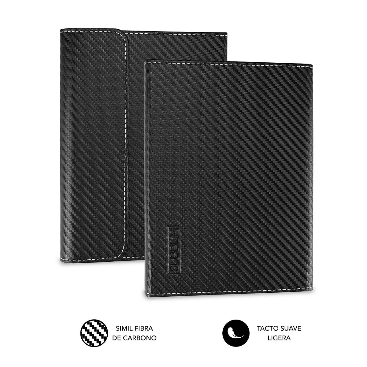 Funda Subblim Clever Ebook Para E-Reader 6'/15.24cm Black Material Exterior Símil Fibra De Carbono Cierre Mediante Solapa Magnética
