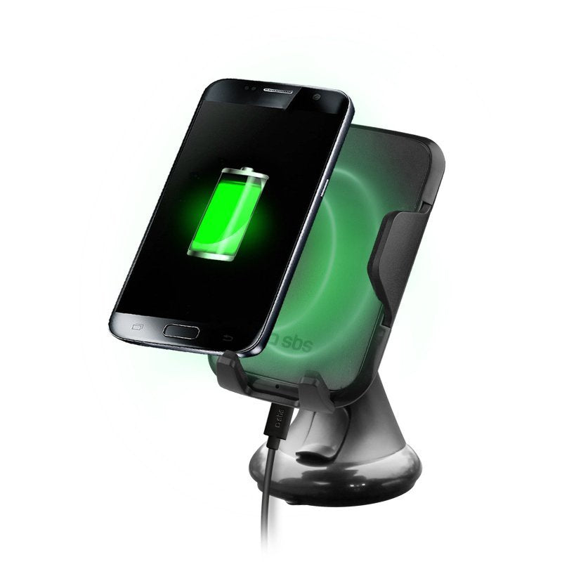 Soporte Universal Smartphone Coche Sbs Con Recarga Inalambrica Y Ventosa Negro