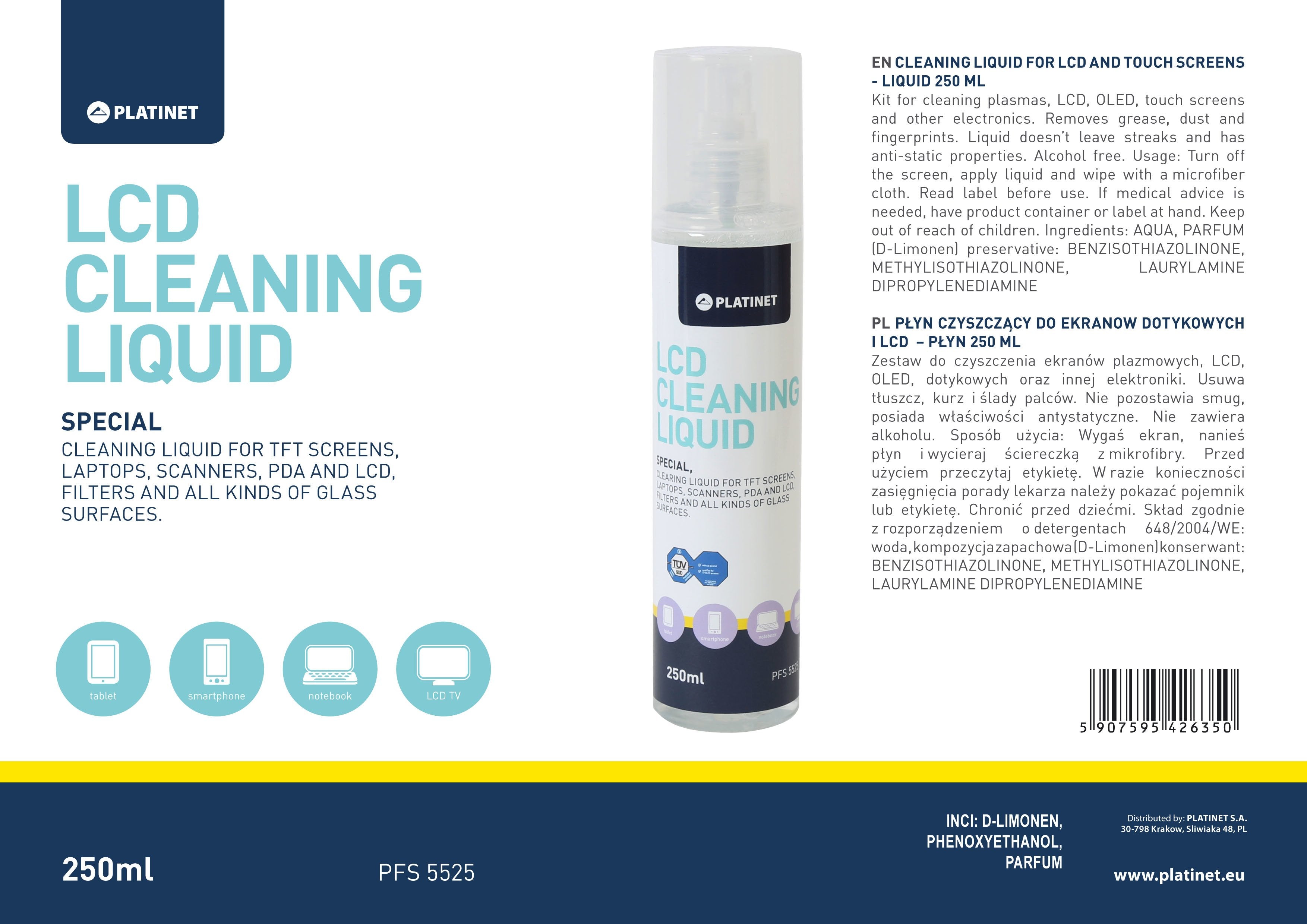 Platinet Liquido Limpiador Lcd 250ml
