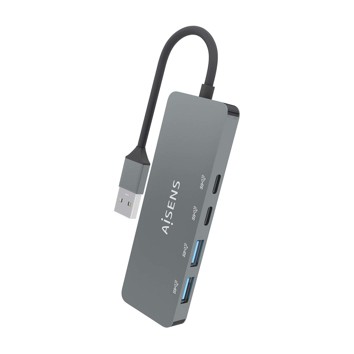 Aisens Hub Usb 3.2 Gen2 10g Usb-A, Usb-A/M-2xusb-C/H-2xusb-A/H, Gris, 15cm